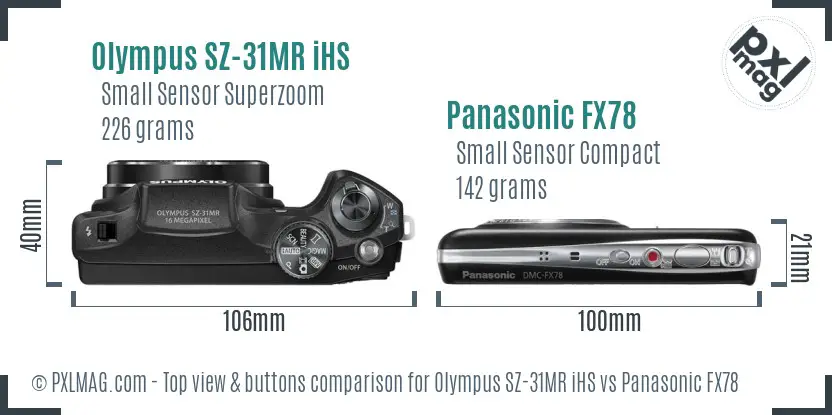 Olympus SZ-31MR iHS vs Panasonic FX78 top view buttons comparison