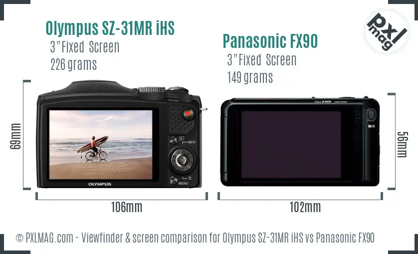 Olympus SZ-31MR iHS vs Panasonic FX90 Screen and Viewfinder comparison