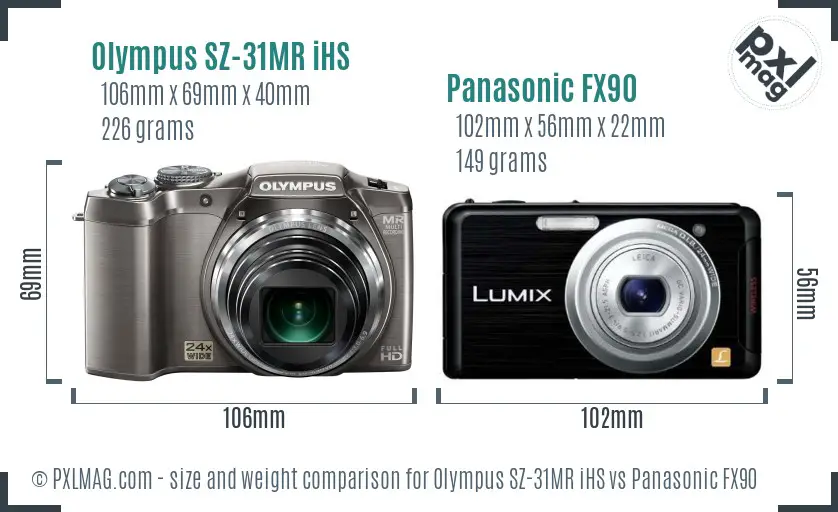 Olympus SZ-31MR iHS vs Panasonic FX90 size comparison