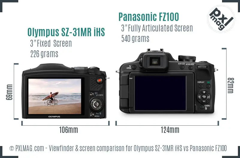 Olympus SZ-31MR iHS vs Panasonic FZ100 Screen and Viewfinder comparison