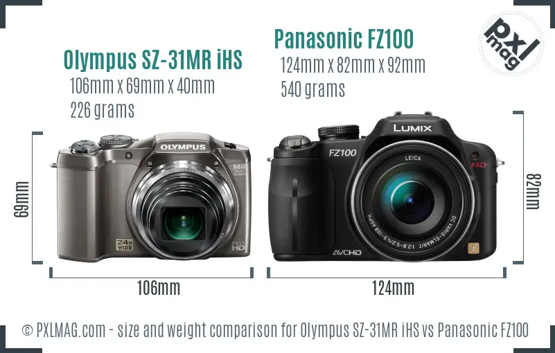 Olympus SZ-31MR iHS vs Panasonic FZ100 size comparison