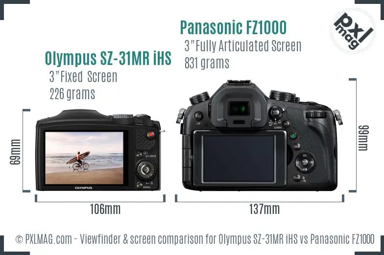 Olympus SZ-31MR iHS vs Panasonic FZ1000 Screen and Viewfinder comparison