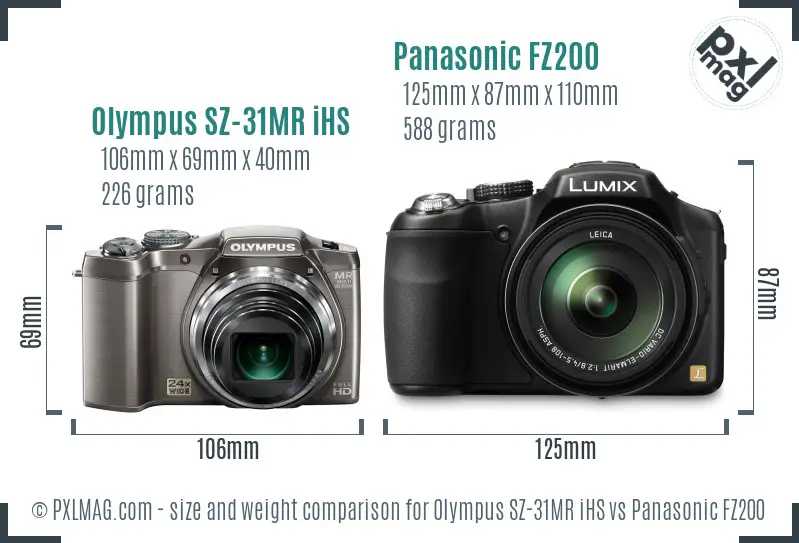 Olympus SZ-31MR iHS vs Panasonic FZ200 size comparison