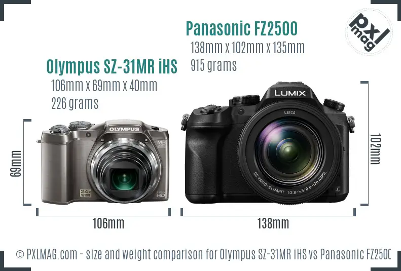 Olympus SZ-31MR iHS vs Panasonic FZ2500 size comparison Olympus SZ-31MR iHS vs Panasonic FZ2500 size comparison