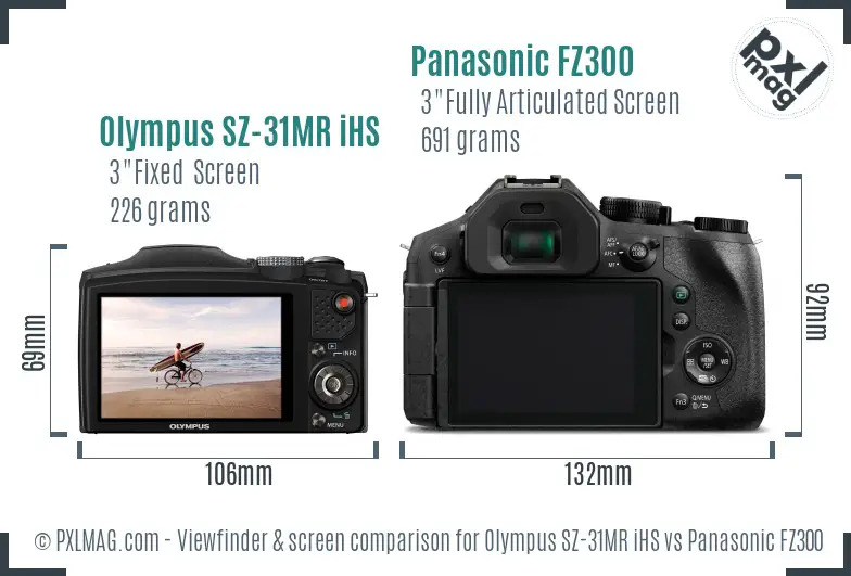 Olympus SZ-31MR iHS vs Panasonic FZ300 Screen and Viewfinder comparison