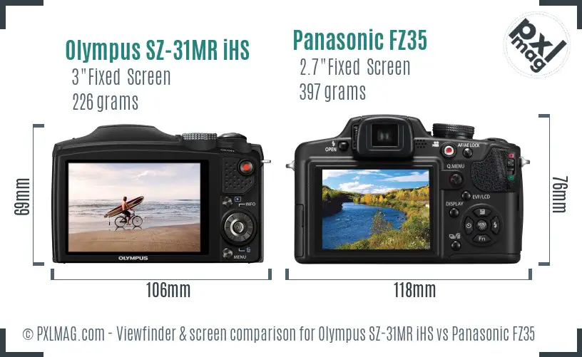 Olympus SZ-31MR iHS vs Panasonic FZ35 Screen and Viewfinder comparison