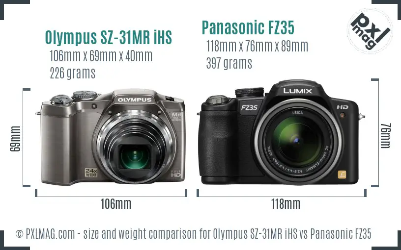 Olympus SZ-31MR iHS vs Panasonic FZ35 size comparison