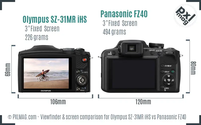 Olympus SZ-31MR iHS vs Panasonic FZ40 Screen and Viewfinder comparison