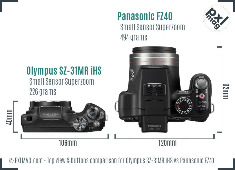 Olympus SZ-31MR iHS vs Panasonic FZ40 top view buttons comparison