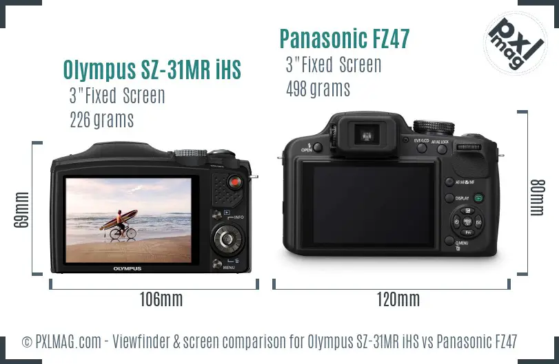 Olympus SZ-31MR iHS vs Panasonic FZ47 Screen and Viewfinder comparison