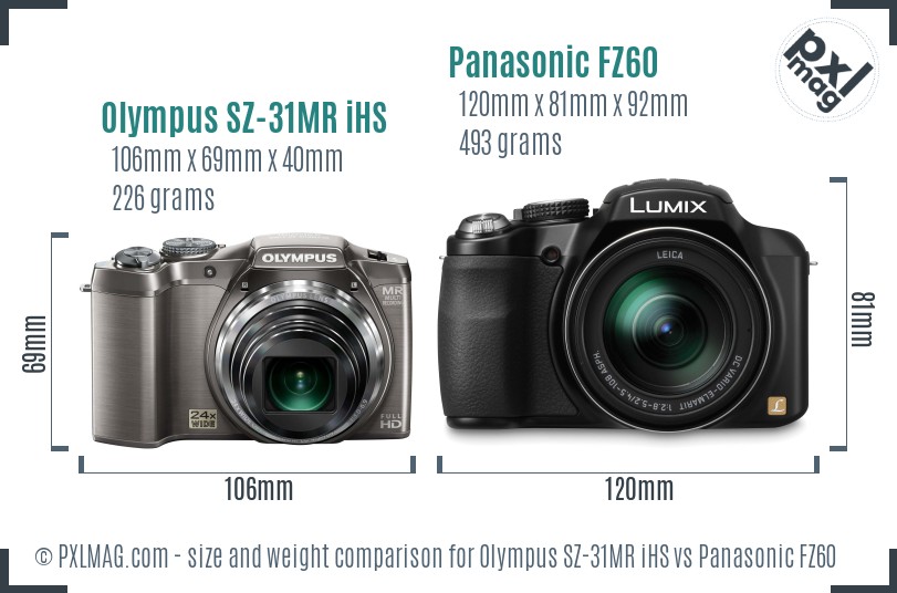 Olympus SZ-31MR iHS vs Panasonic FZ60 size comparison
