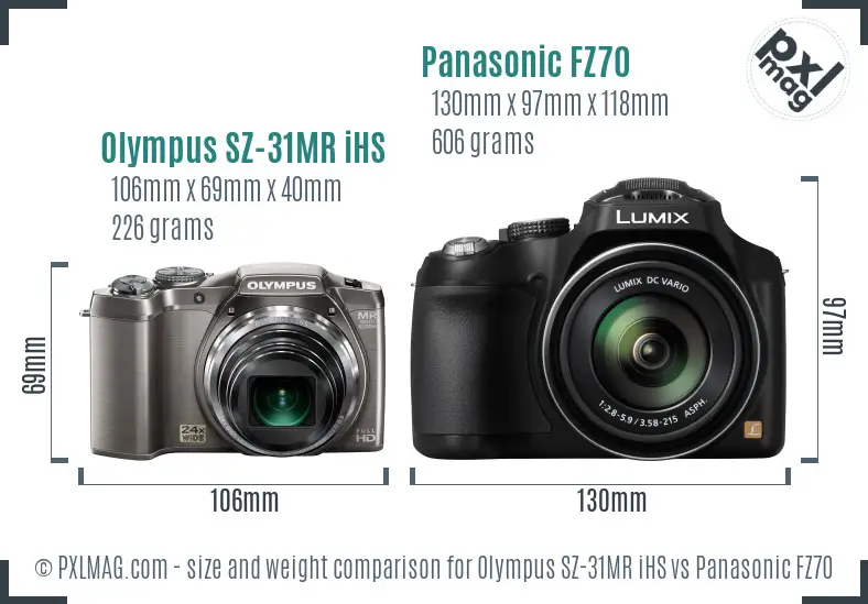 Olympus SZ-31MR iHS vs Panasonic FZ70 size comparison