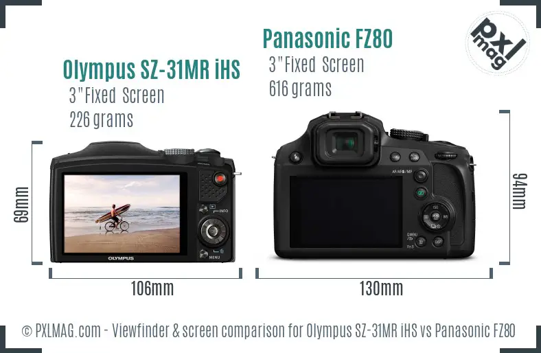 Olympus SZ-31MR iHS vs Panasonic FZ80 Screen and Viewfinder comparison