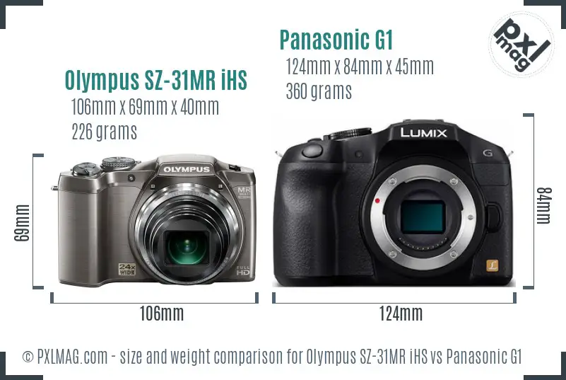 Olympus SZ-31MR iHS vs Panasonic G1 size comparison Olympus SZ-31MR iHS vs Panasonic G1 size comparison