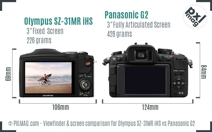 Olympus SZ-31MR iHS vs Panasonic G2 Screen and Viewfinder comparison