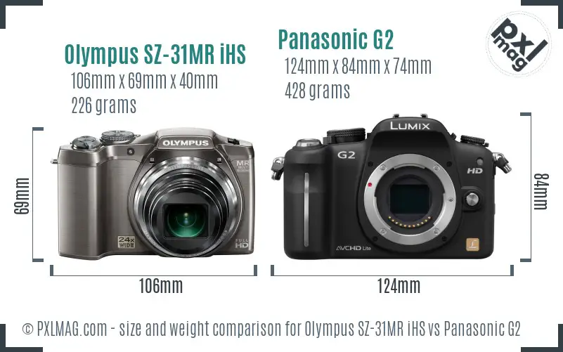 Olympus SZ-31MR iHS vs Panasonic G2 size comparison