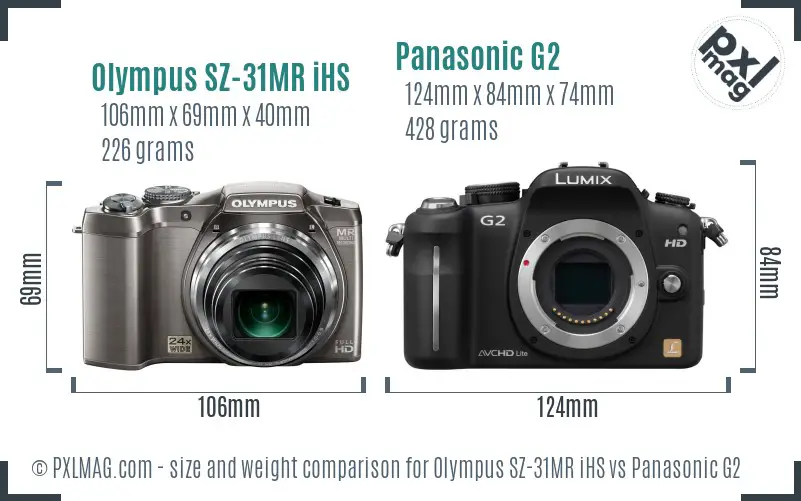 Olympus SZ-31MR iHS vs Panasonic G2 size comparison Olympus SZ-31MR iHS vs Panasonic G2 size comparison