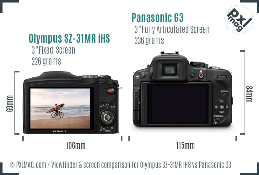 Olympus SZ-31MR iHS vs Panasonic G3 Screen and Viewfinder comparison