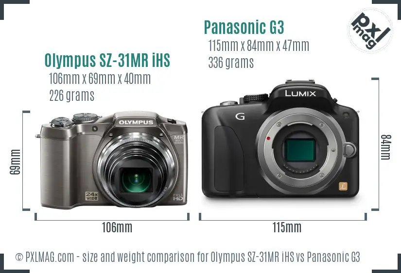 Olympus SZ-31MR iHS vs Panasonic G3 size comparison