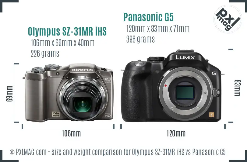 Olympus SZ-31MR iHS vs Panasonic G5 size comparison