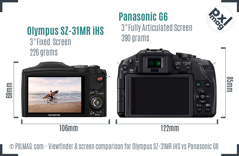 Olympus SZ-31MR iHS vs Panasonic G6 Screen and Viewfinder comparison