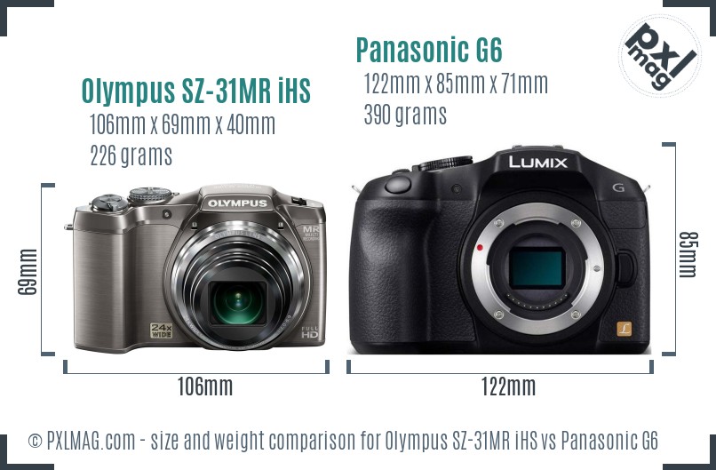 Olympus SZ-31MR iHS vs Panasonic G6 size comparison