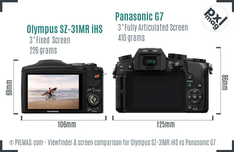 Olympus SZ-31MR iHS vs Panasonic G7 Screen and Viewfinder comparison