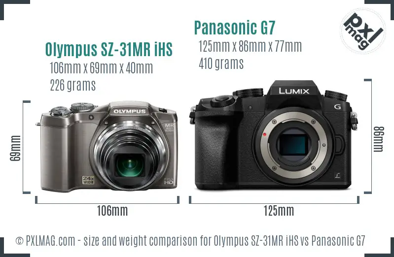 Olympus SZ-31MR iHS vs Panasonic G7 size comparison