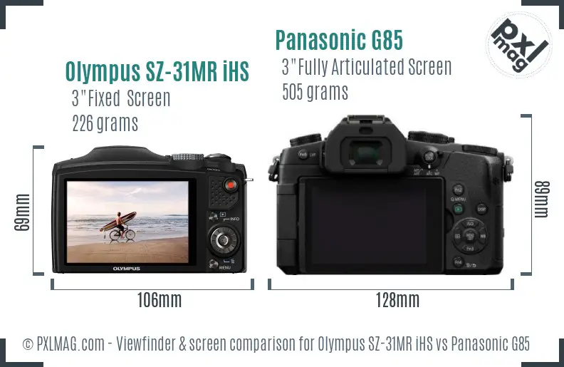 Olympus SZ-31MR iHS vs Panasonic G85 Screen and Viewfinder comparison