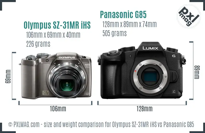 Olympus SZ-31MR iHS vs Panasonic G85 size comparison