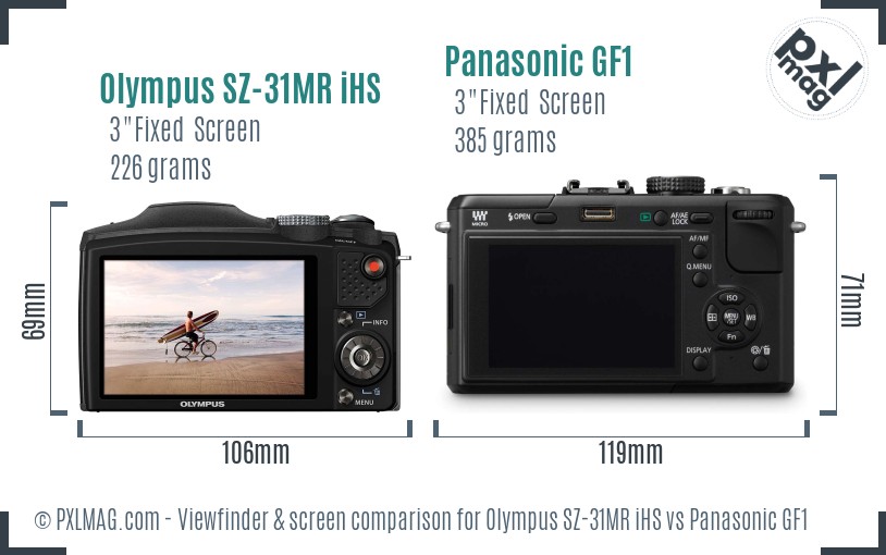 Olympus SZ-31MR iHS vs Panasonic GF1 Screen and Viewfinder comparison