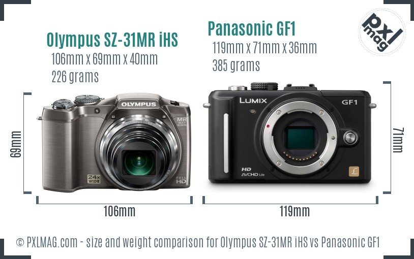 Olympus SZ-31MR iHS vs Panasonic GF1 size comparison