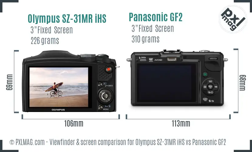 Olympus SZ-31MR iHS vs Panasonic GF2 Screen and Viewfinder comparison