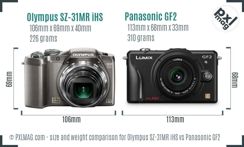 Olympus SZ-31MR iHS vs Panasonic GF2 size comparison