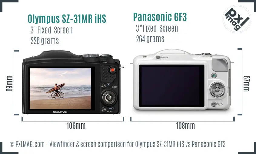 Olympus SZ-31MR iHS vs Panasonic GF3 Screen and Viewfinder comparison