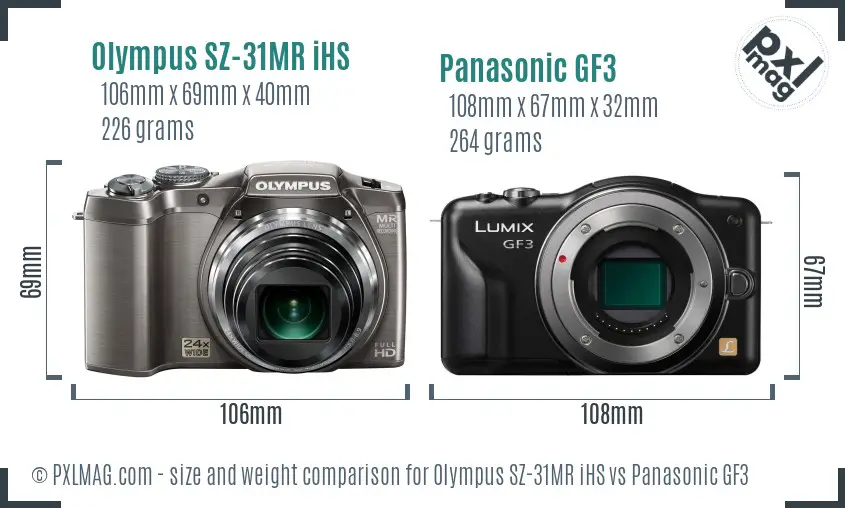 Olympus SZ-31MR iHS vs Panasonic GF3 size comparison