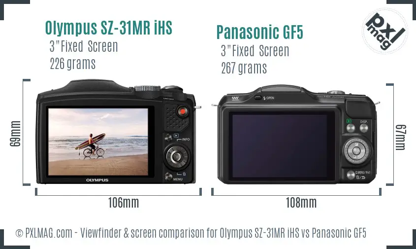 Olympus SZ-31MR iHS vs Panasonic GF5 Screen and Viewfinder comparison