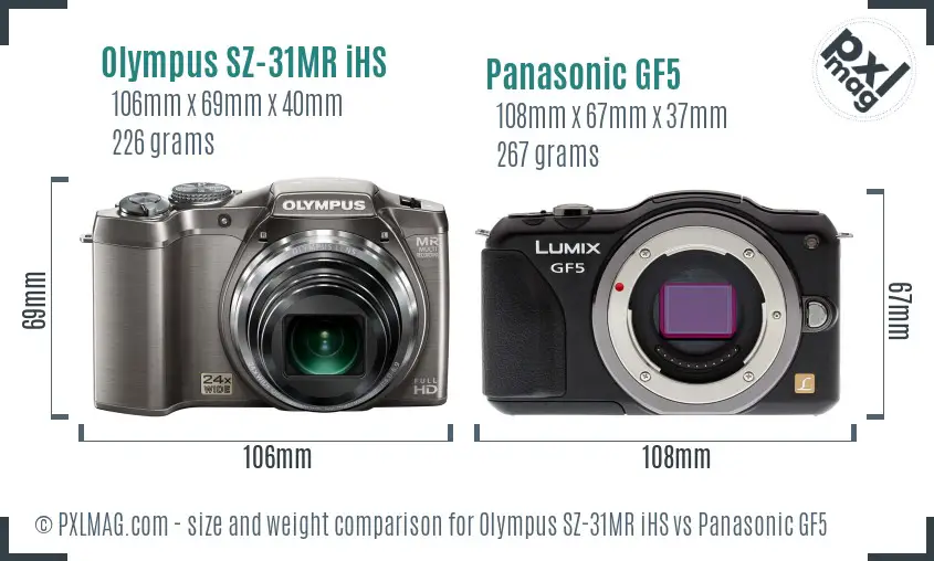 Olympus SZ-31MR iHS vs Panasonic GF5 size comparison