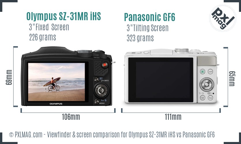 Olympus SZ-31MR iHS vs Panasonic GF6 Screen and Viewfinder comparison
