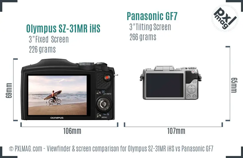 Olympus SZ-31MR iHS vs Panasonic GF7 Screen and Viewfinder comparison