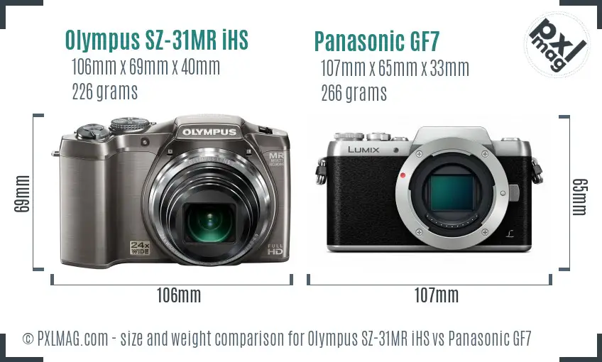 Olympus SZ-31MR iHS vs Panasonic GF7 size comparison Olympus SZ-31MR iHS vs Panasonic GF7 size comparison