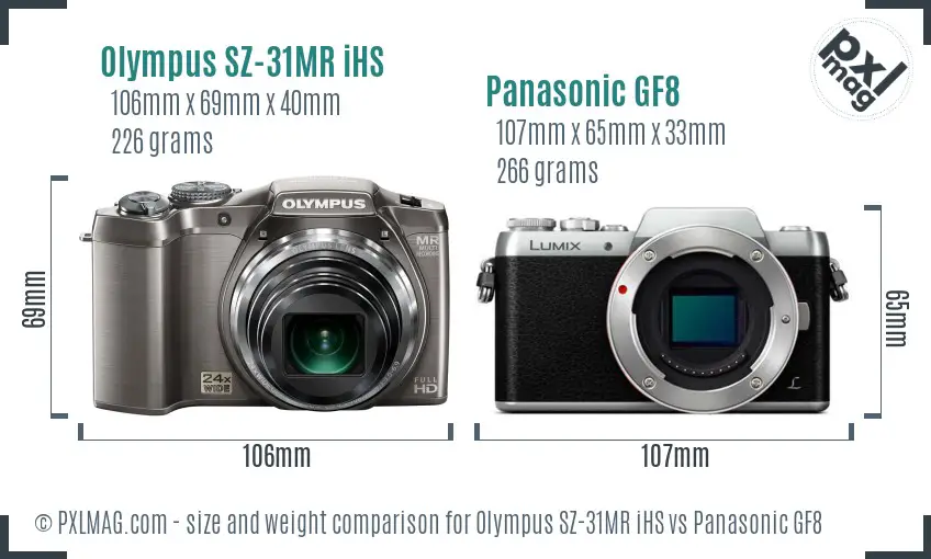 Olympus SZ-31MR iHS vs Panasonic GF8 size comparison
