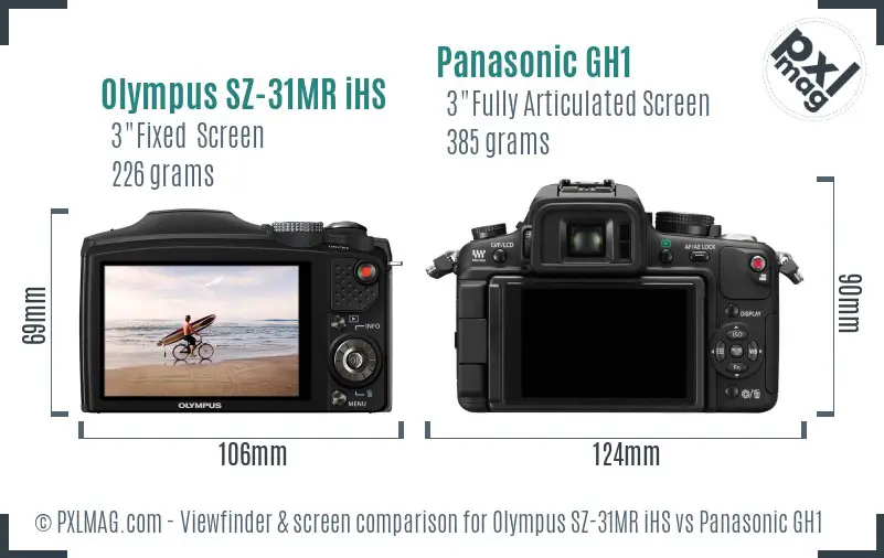 Olympus SZ-31MR iHS vs Panasonic GH1 Screen and Viewfinder comparison
