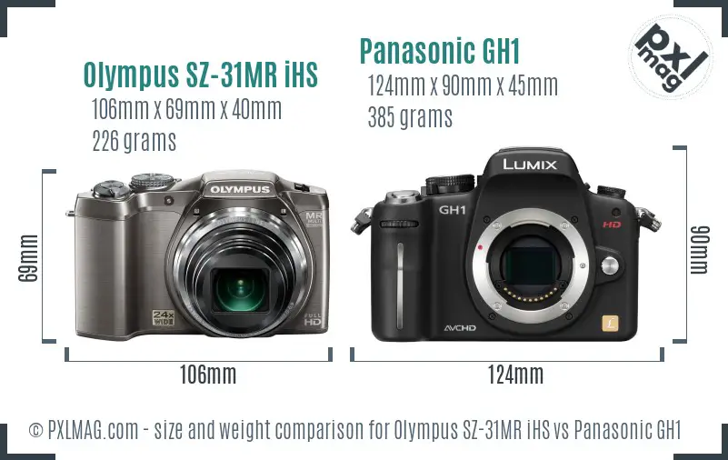 Olympus SZ-31MR iHS vs Panasonic GH1 size comparison