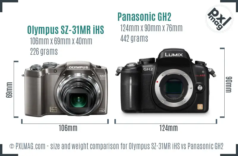 Olympus SZ-31MR iHS vs Panasonic GH2 size comparison