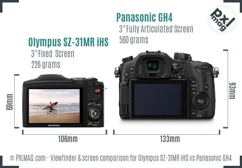 Olympus SZ-31MR iHS vs Panasonic GH4 Screen and Viewfinder comparison Olympus SZ-31MR iHS vs Panasonic GH4 Screen and Viewfinder comparison