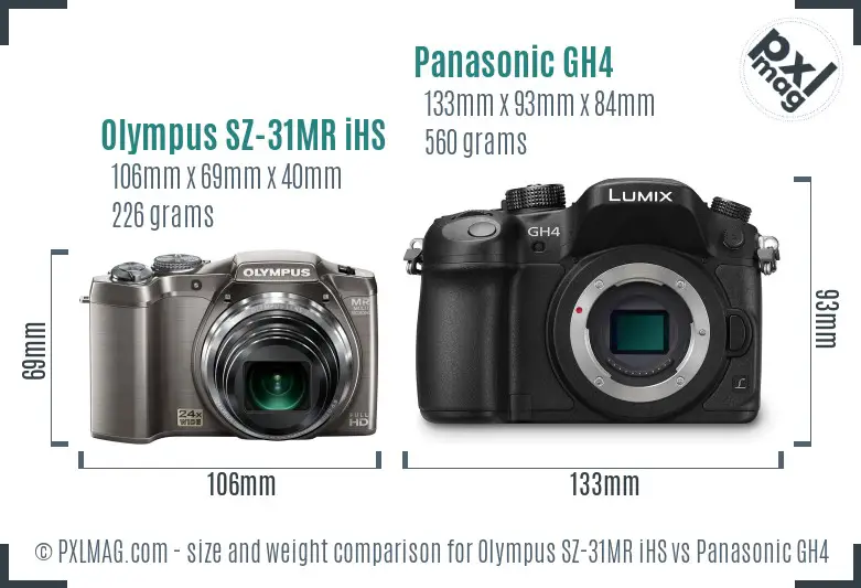 Olympus SZ-31MR iHS vs Panasonic GH4 size comparison Olympus SZ-31MR iHS vs Panasonic GH4 size comparison