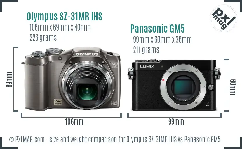 Olympus SZ-31MR iHS vs Panasonic GM5 size comparison