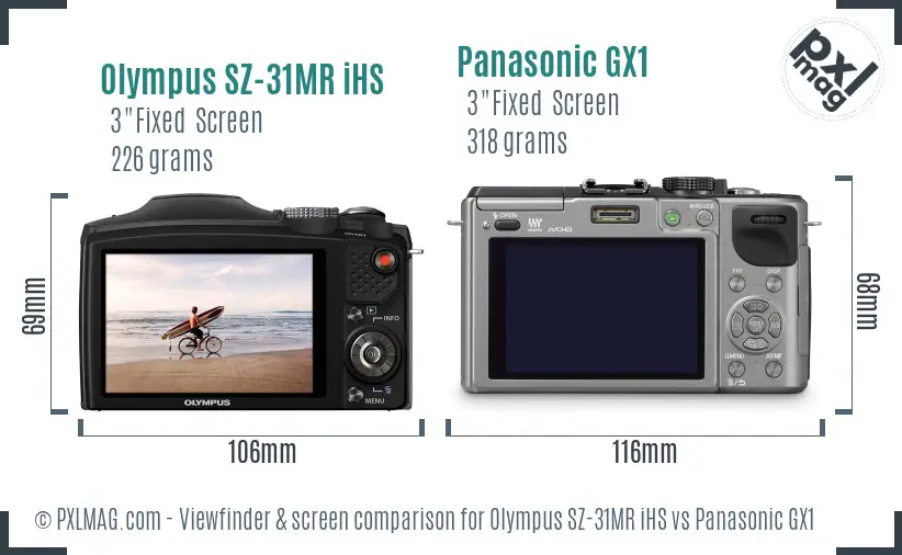 Olympus SZ-31MR iHS vs Panasonic GX1 Screen and Viewfinder comparison