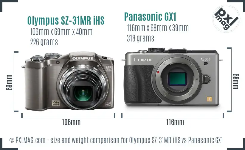 Olympus SZ-31MR iHS vs Panasonic GX1 size comparison